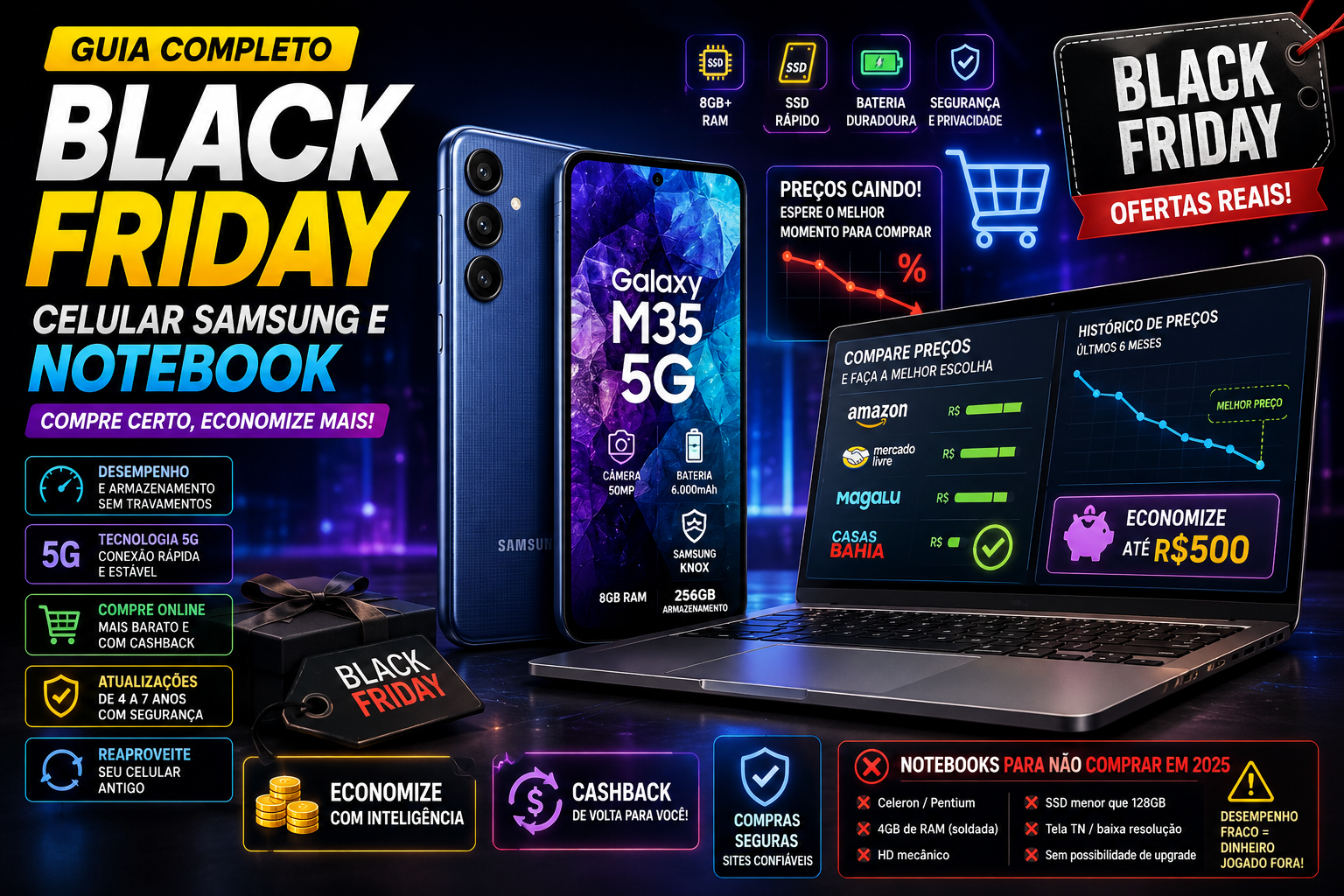Guia completo para escolher um celular Samsung e um Notebook na Black Friday