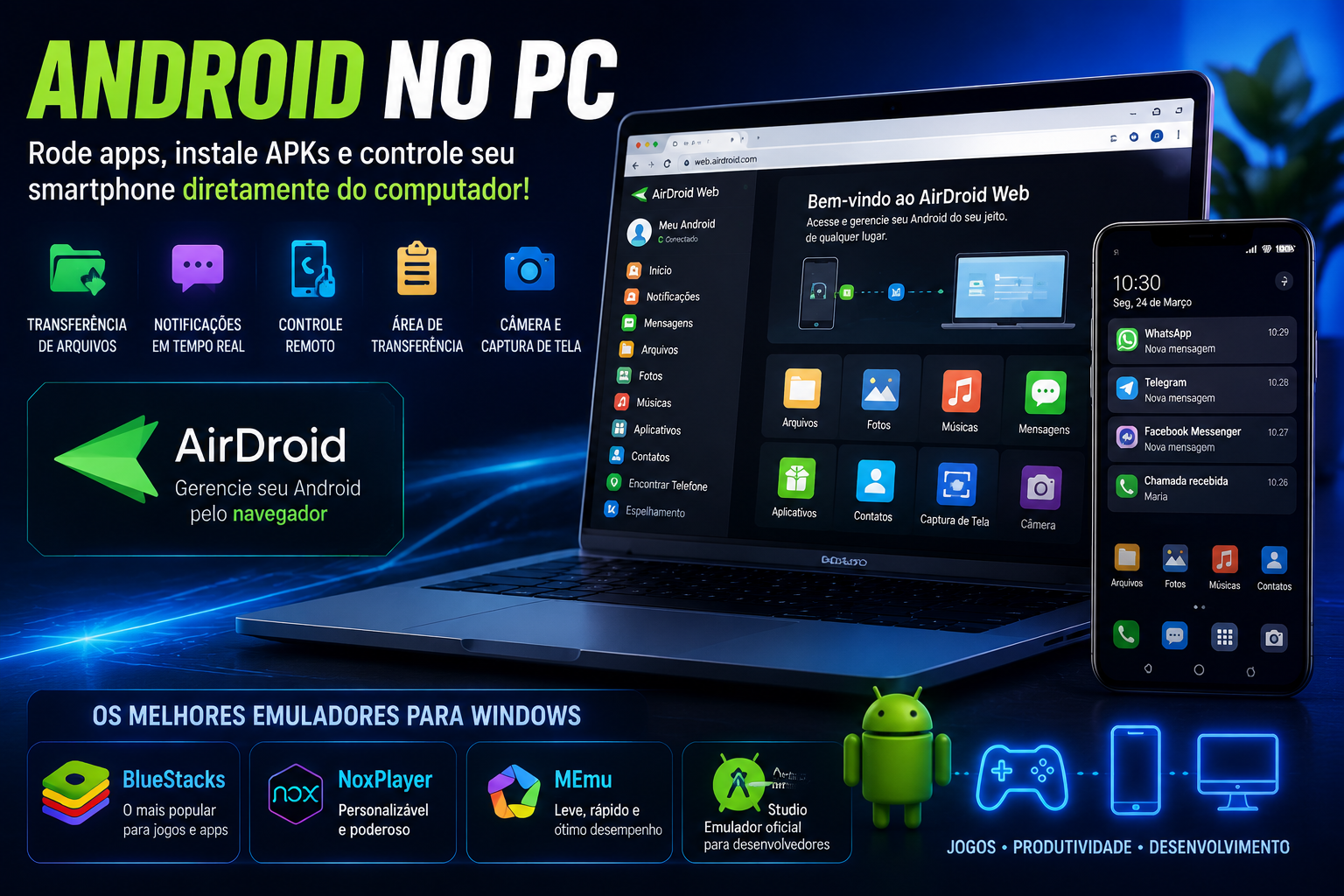 Melhores Ferramentas para Rodar Aplicativos Android e Controlar seu Smartphone no PC